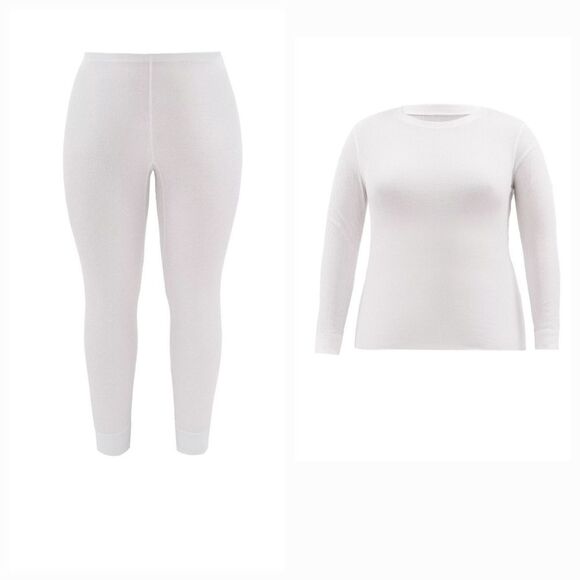 White Fruit of the Loom Women's Eversoft Waffle Thermal Top and bottom Size L - Picture 1 of 9